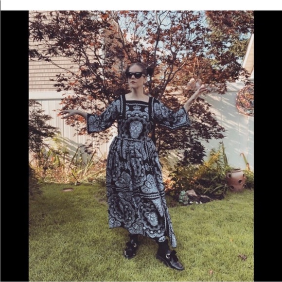 LAST ONE 💀 Handmade Black & White Skull Skeleton Print Bandana Maxi Dress - Picture 9 of 14